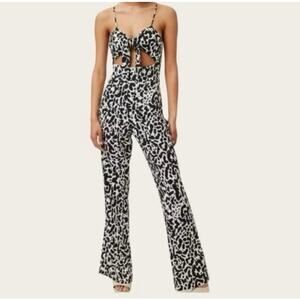LITA by Ciara Tie Front Cheetah Print Jumpsuit Black White Size XXS NWT
